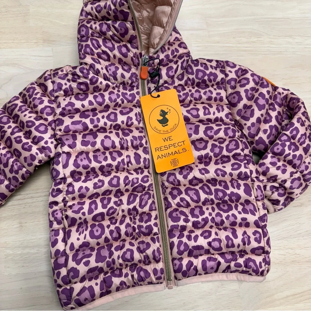 New! Save the Duck purple leopard puffer